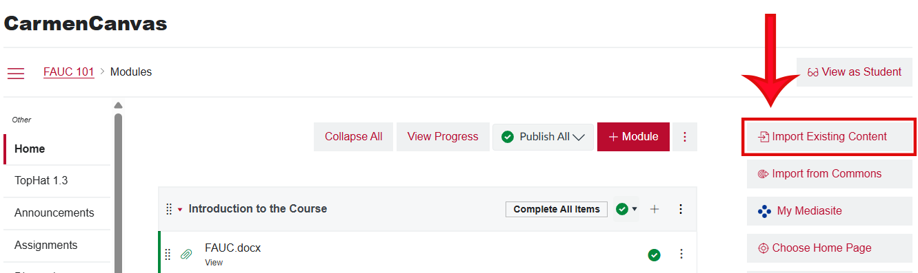 Import Course Content Button