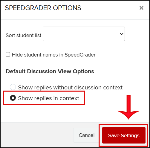 Save settings for showing replies in context