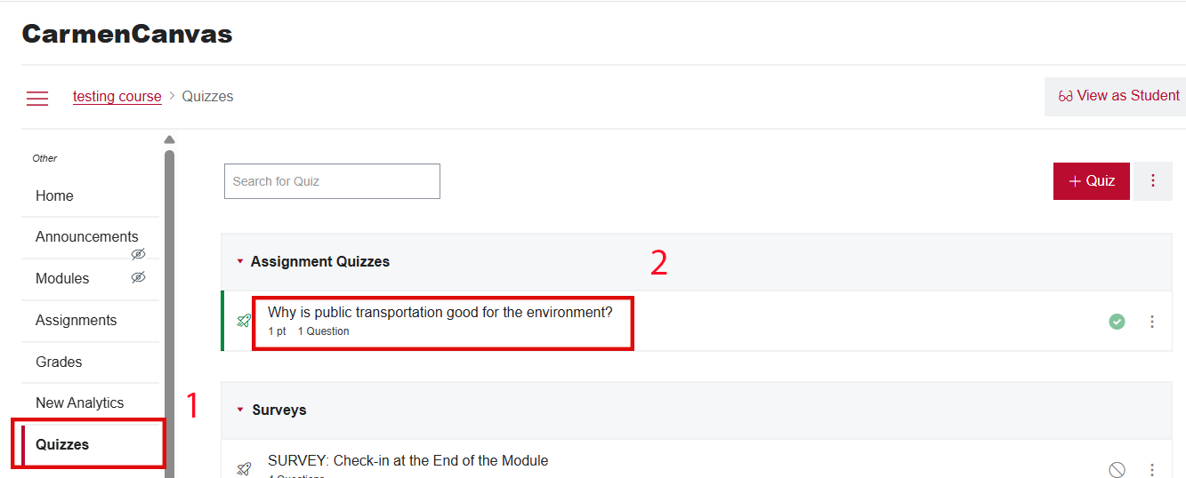 Course Quizzes Selected Quiz