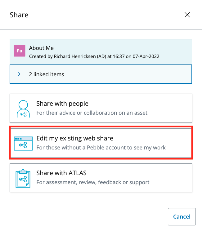 Edit existing share