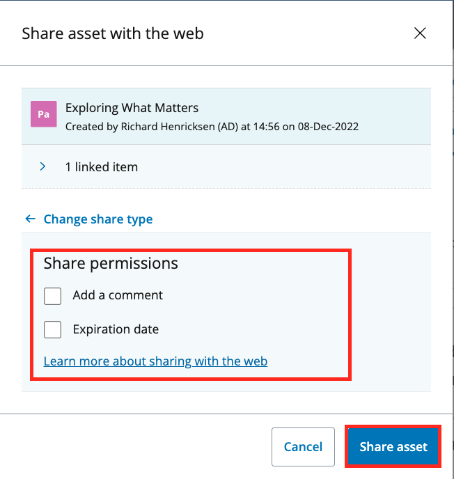 Share Permissions menu