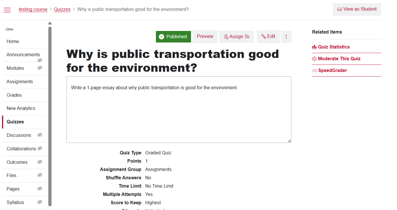 Quiz Details Page