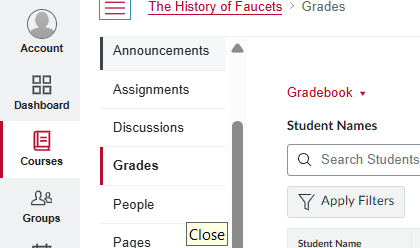 Gradebook section of course