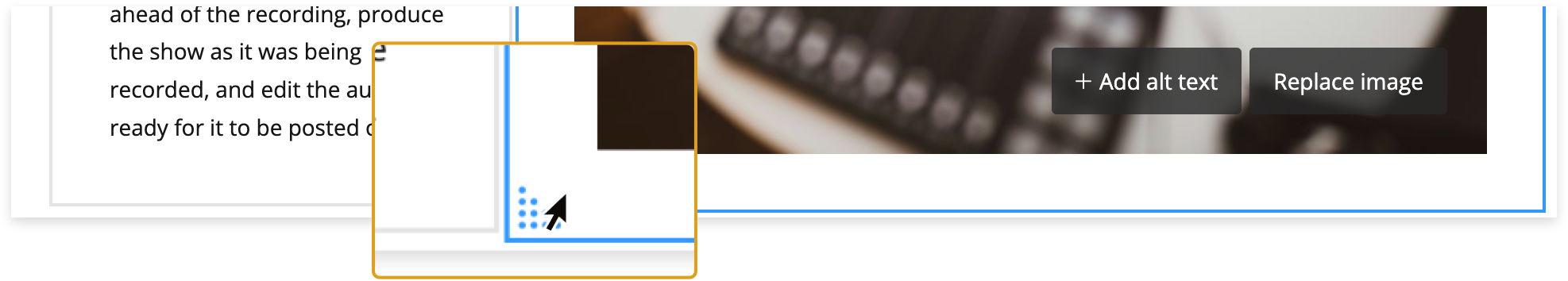 page drag resize button