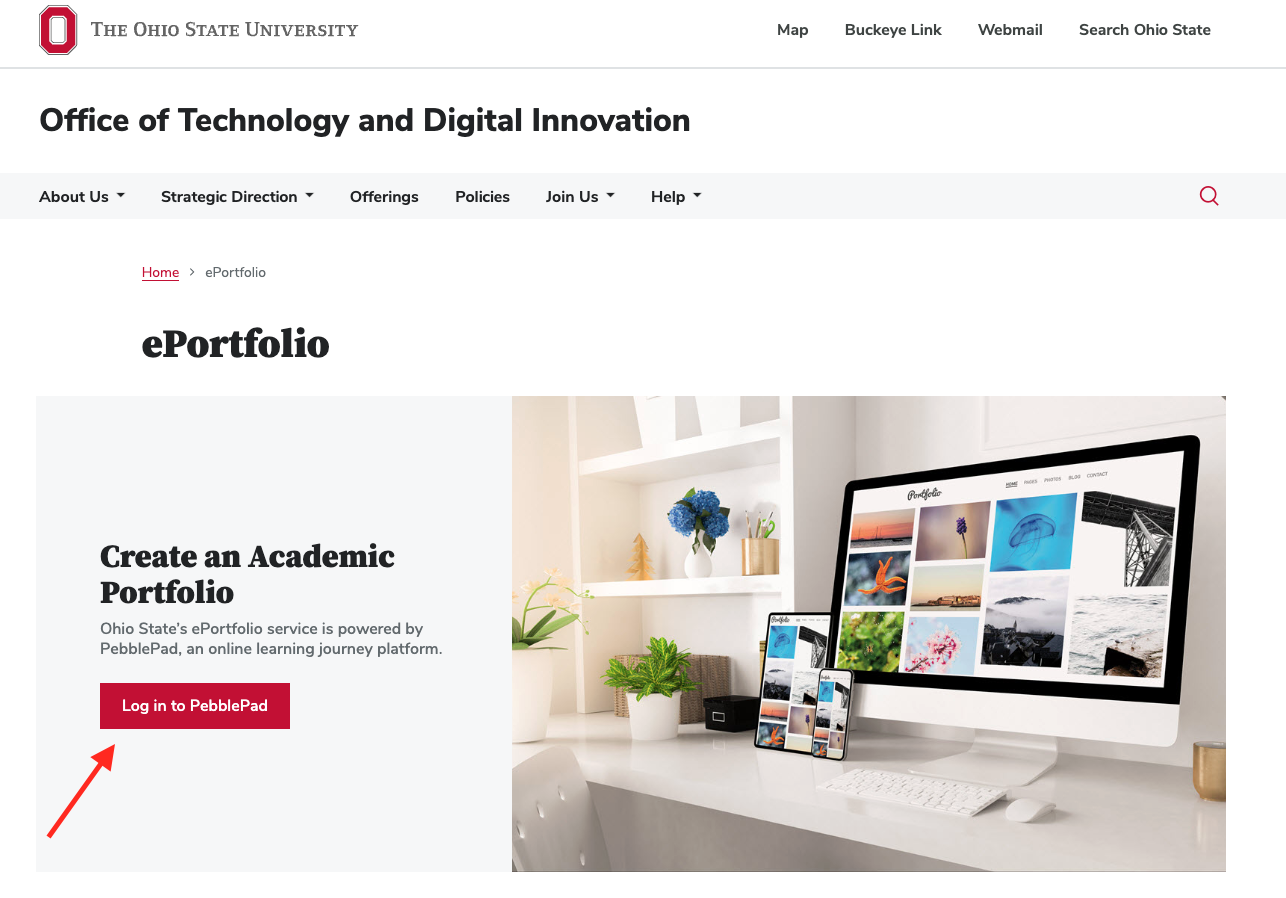 OSU Pebblepad Landing Page