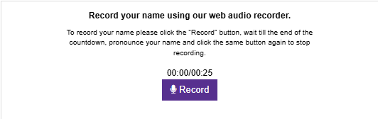Namecoach web record screen