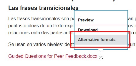 Users can also find alternative formats by clicking the three periods button next to an item.