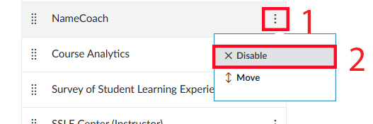 Three period, and Disable buttons on Navigation tab
