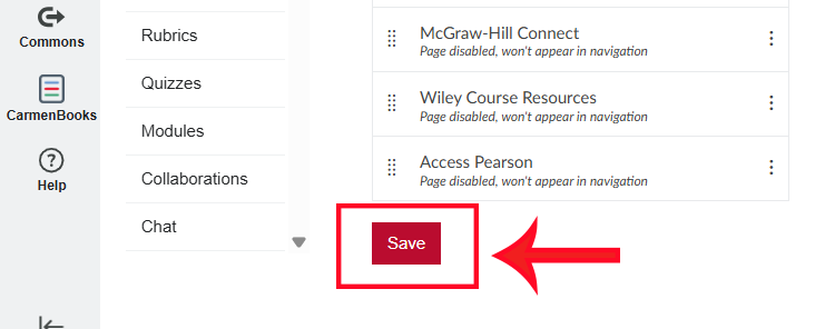 Save button at bottom of Navigation settings page