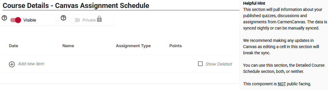 Canvas assignment schedule panel