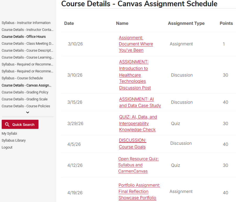 example of assignments in canvas