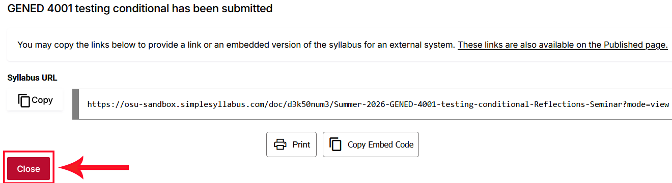 Close button highlighted