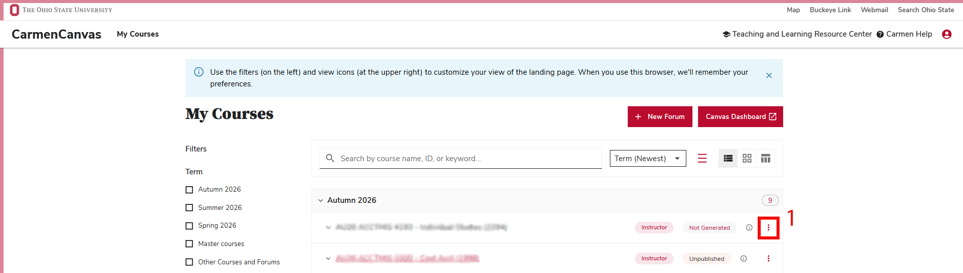 Aegis Generate Course button from the Course list page