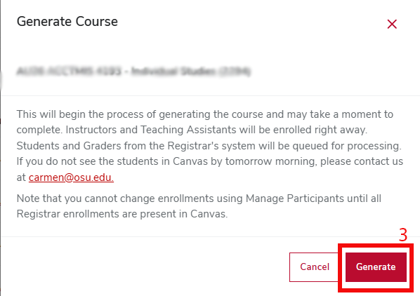 Aegis generate course confirmation button page