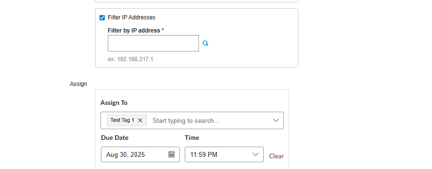 IP Filter Addresses search and entry bar in Quiz Edit menu