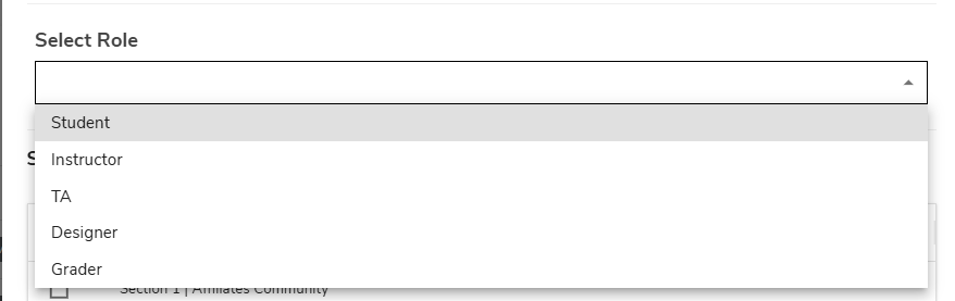 Role selection menu in Manage Participants, showing all roles available to give your participants