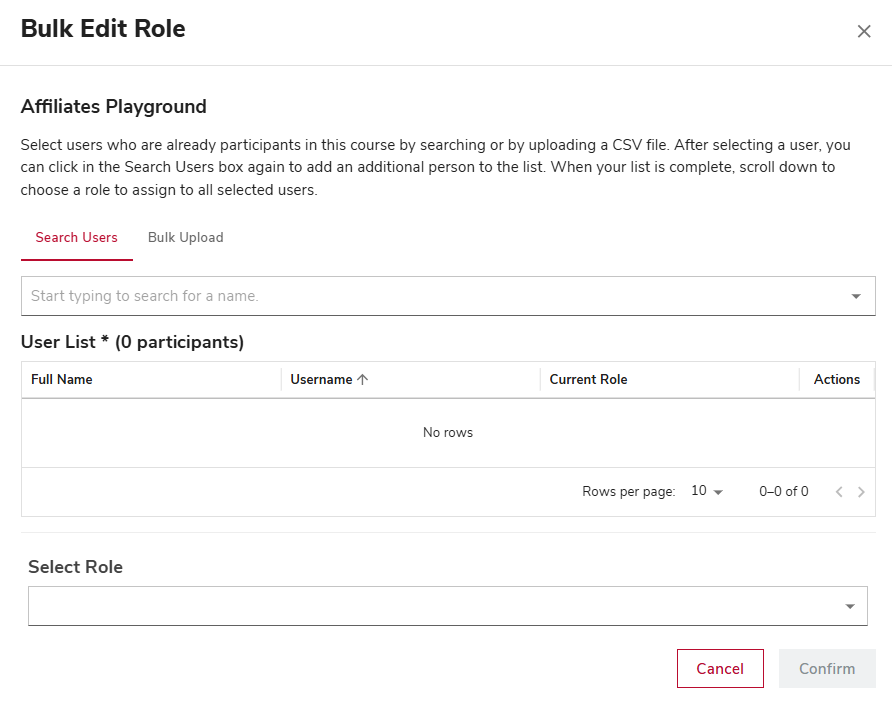 Bulk edit role menu showing where you can change user's roles in bulk