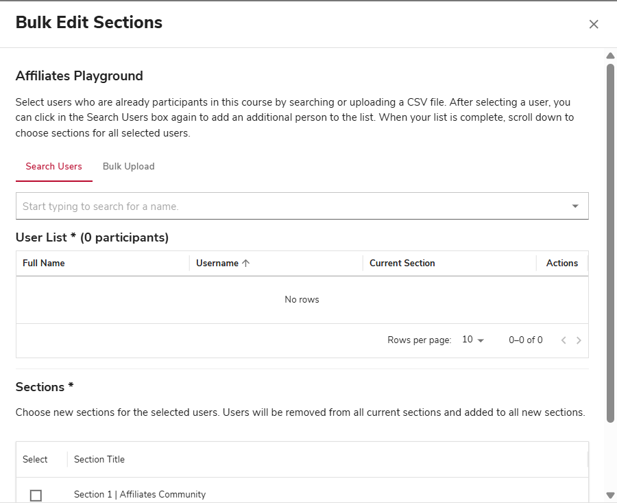 Bulk edit sections menu 