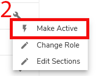 Action drop-down menu, with "Make Active" option highlighted