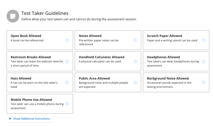 Test Taker Guidelines, options menu in Honorlock