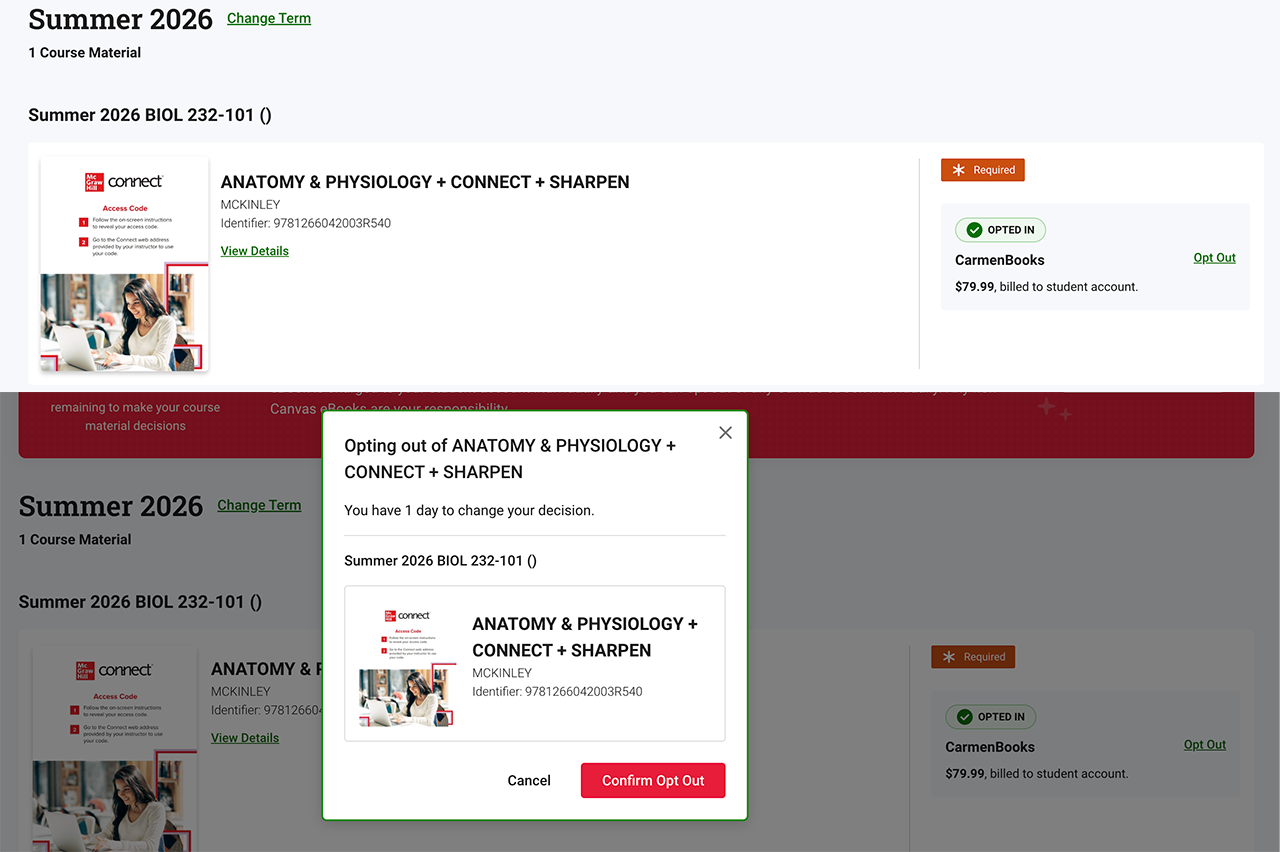 CarmenBooks opt out screen