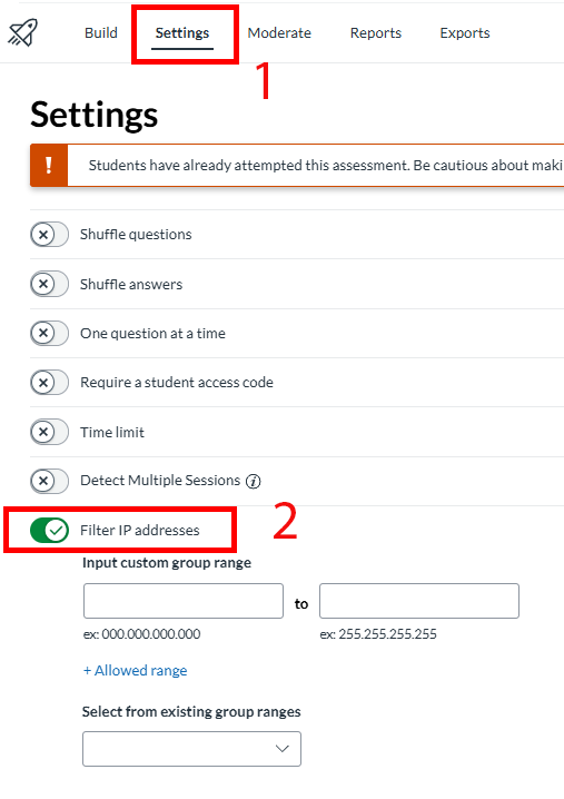 Ip filtering New Quizzes interface