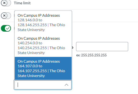 New Quiz IP selection options