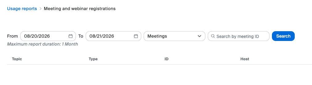 Usage reports list in CarmenZoom