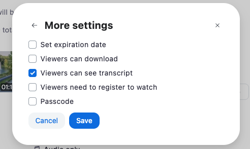 Recording more share settings, menu