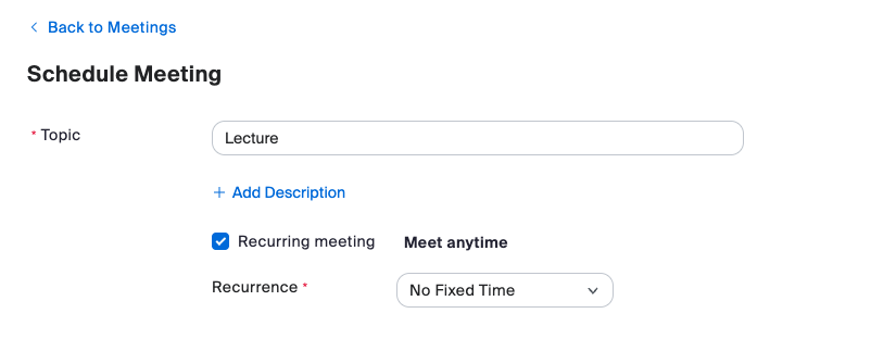 Schedule a meeting menu