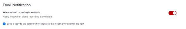 Email notification notify host when a recording is available option