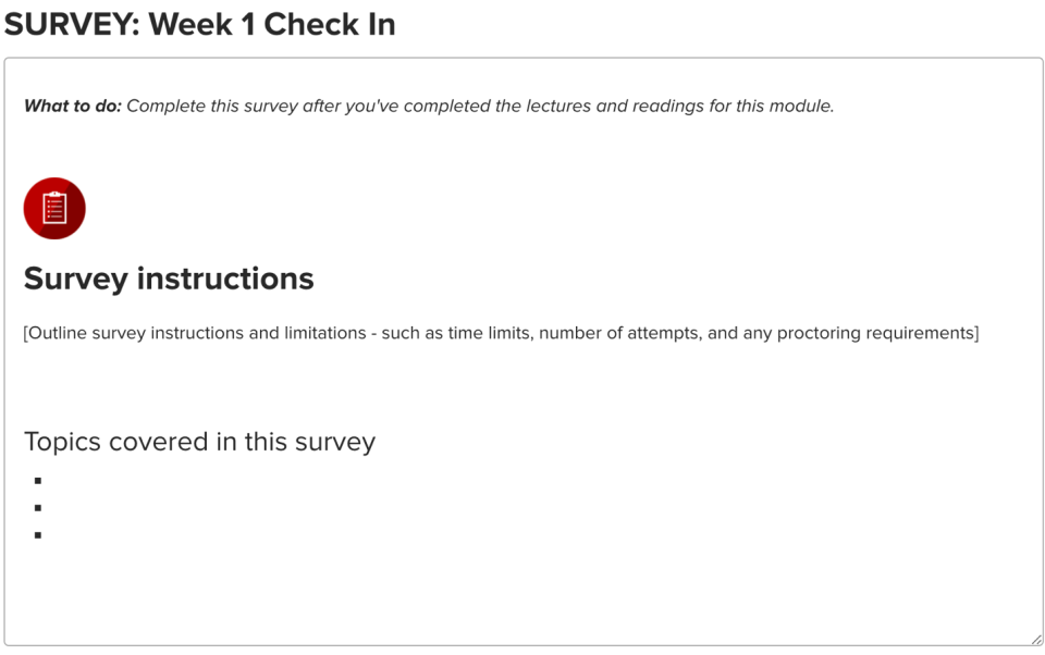 Keep Teaching Carmen Course Template end-of-week survey example