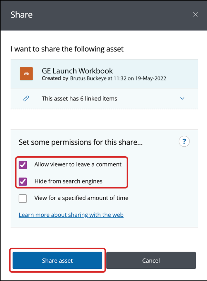 Select share permission options