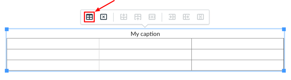 Clicking a cell in a table will open the table's floating toolbar