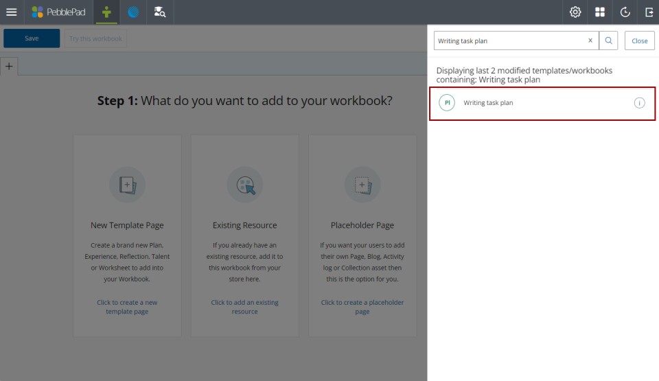 Screenshot create a workbook step2 existing resource
