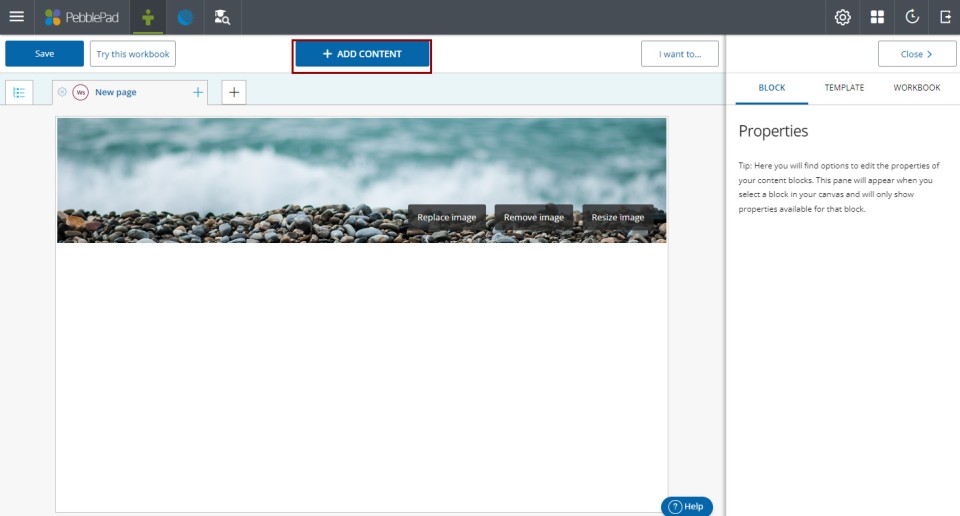 Screenshot create a workbook step2 new template Add content