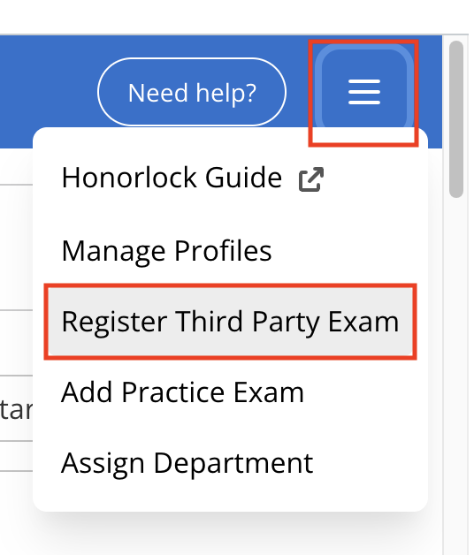 Honorlock Register Third Party Exam