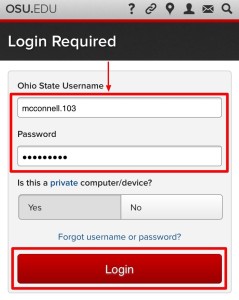 Ohio State SSO login screen