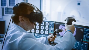 Man wearing a virtual reality headset